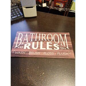 Bathroom Rules Wood Sign 6" x 12" Funny Rustic Bathroom Wall Decor